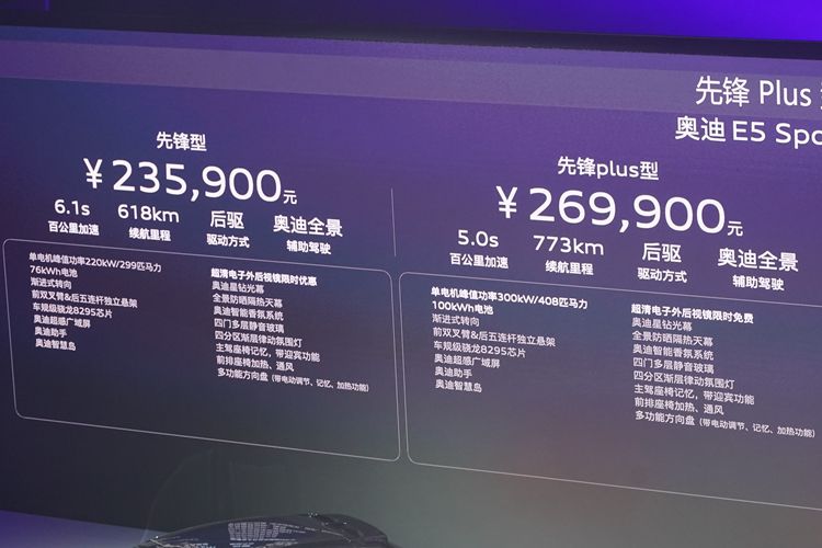 奥迪 E5 Sportback正式上市 指导价23.59万元起